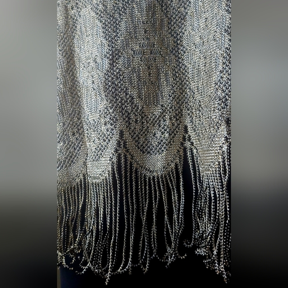 1990s Sharade Nites Fringe Lace Top. Gold color. Size 18W. Fits Large and XL. - Picture 4 of 5